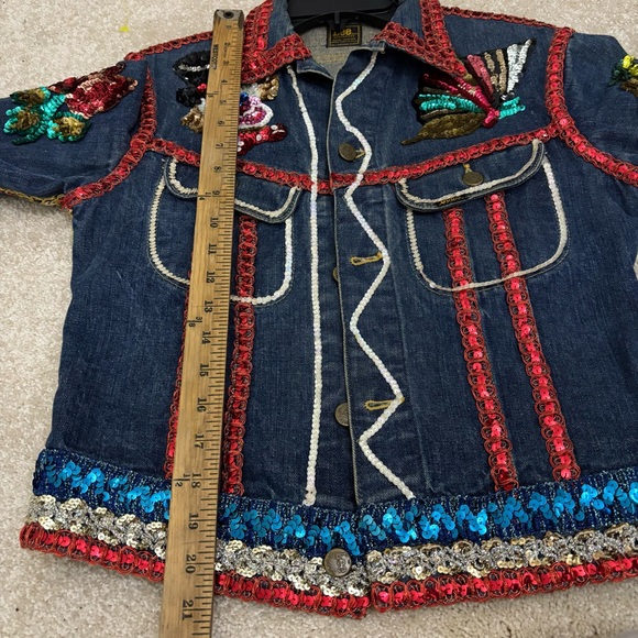 Vintage Custom Bedazzled Sequin Denim Jacket 70s Lee Clown Vegas Carnival Womens - Picture 15 of 15